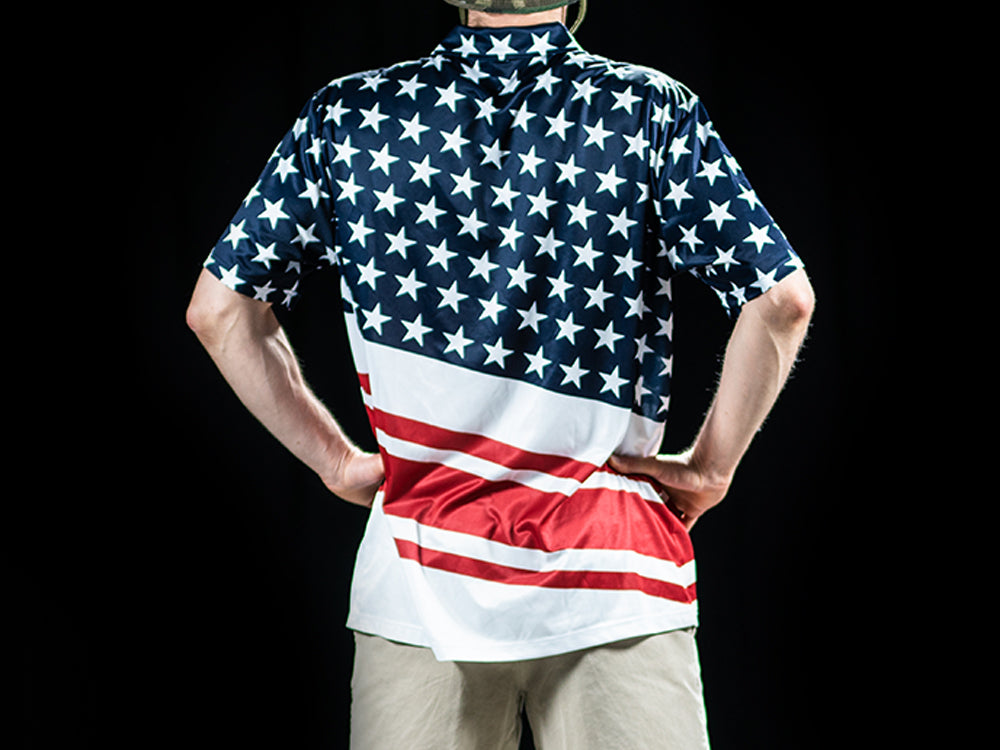 BombTech Golf American Flag Polo Shirt Large BombTech Golf American Flag Polo Shirt Large